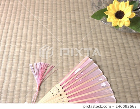 A fan placed on a tatami mat A fan placed on a tatami mat 140092662