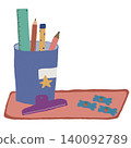 Handdrawn Art Supplies With Candy Illustration 140092789