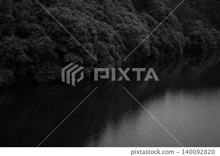 水庫：單色樹木和水面 140092820