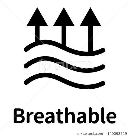 Icons for breathability and moisture-wicking functions, in monochrome English. Icons for breathability and moisture-wicking functions, in monochrome English. 140092829