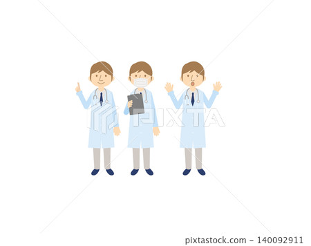 一組男性醫師插畫──3種姿勢──白大褂、聽診器、領帶 一組男性醫師插畫──3種姿勢──白大褂、聽診器、領帶 140092911
