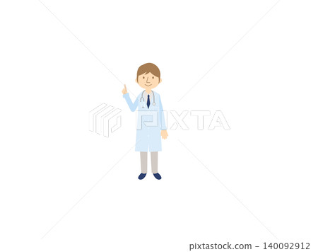 圖解:一位男醫生,擺出指點姿勢,身穿白大褂,配戴聽診器和領帶。 圖解:一位男醫生,擺出指點姿勢,身穿白大褂,配戴聽診器和領帶。 140092912