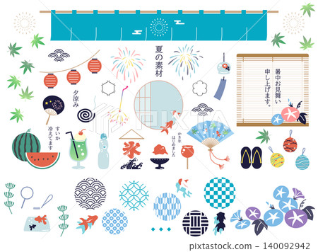 A set of modern Japanese-style illustrations for summer. A set of modern Japanese-style illustrations for summer. 140092942