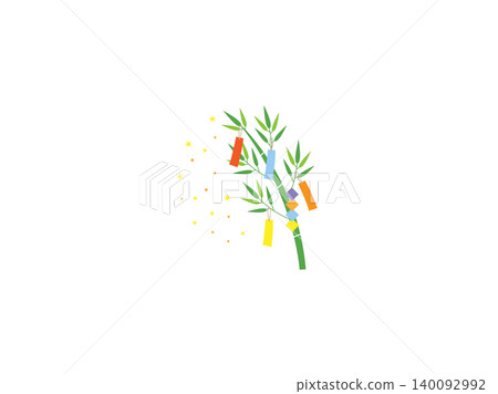Tanabata bamboo decorations: illustrations, strips of paper for writing wishes, stars, and bamboo leaves. Tanabata bamboo decorations: illustrations, strips of paper for writing wishes, stars, and bamboo leaves. 140092992