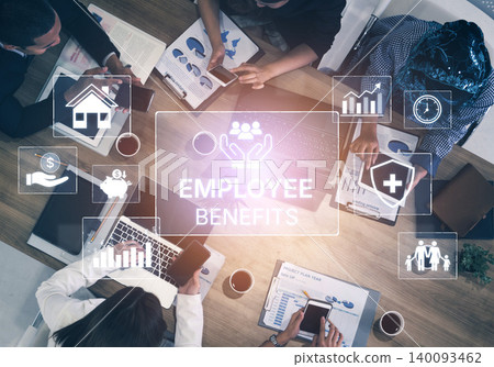 Diverse Team Collaborating on Employee Benefits Strategy Using Digital Tools and Analytics in Modern Office Setting. Bitwise 140093462