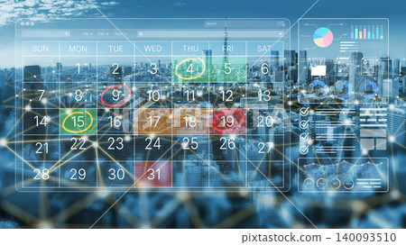 Digital Calendar Interface Over Cityscape Showing Projected Data, Engagement Metrics, and Analytical Charts for Time Management and Planning Purposes. Bitwise Digital Calendar Interface Over Cityscape Showing Projected Data, Engagement Metrics, and Analytical Charts for Time Management and Planning Purposes. Bitwise 140093510