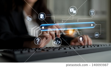 AI powered search data process flow concept. Corpus AI powered search data process flow concept. Corpus 140093987