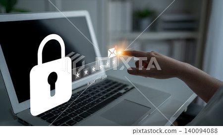 Digital security concept showcasing a laptop authentication process with a lock symbol, highlighting password entry and protection measures in technology Gantry Digital security concept showcasing a laptop authentication process with a lock symbol, highlighting password entry and protection measures in technology Gantry 140094088