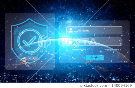 Futuristic Digital Interface for Secure Login Featuring Shield Symbol and Earth Background with Abstract Light Effects Gantry Futuristic Digital Interface for Secure Login Featuring Shield Symbol and Earth Background with Abstract Light Effects Gantry 140094169