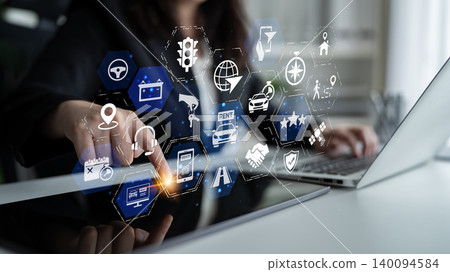 Online car rental service with digital booking and vehicle sharing icons Entice 140094584