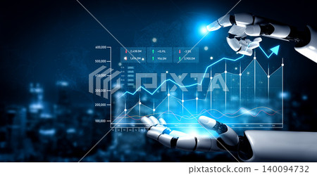 Robotic Hand Analyzing Financial Data with Graphs and Charts for Stock Market Analysis and Business Intelligence Insights in Digital Environment Scalp Robotic Hand Analyzing Financial Data with Graphs and Charts for Stock Market Analysis and Business Intelligence Insights in Digital Environment Scalp 140094732