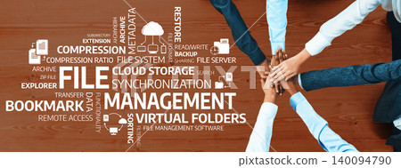 Collaborative File Management and Data Organization Strategies with Diverse Team Members Engaging in Discussion Over Wooden Workspace. Amity Collaborative File Management and Data Organization Strategies with Diverse Team Members Engaging in Discussion Over Wooden Workspace. Amity 140094790