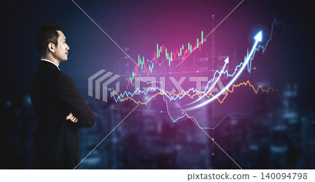 Business professional analyzing dynamic stock market trends and financial data on glowing digital interface with upward momentum showing increasing profits Scalp Business professional analyzing dynamic stock market trends and financial data on glowing digital interface with upward momentum showing increasing profits Scalp 140094798