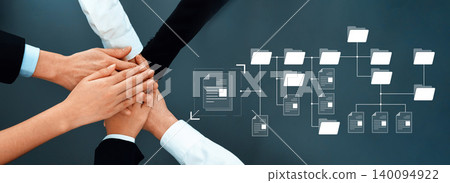 Collaborative Business Handshake with Document Organization Flowchart in a Professional Environment for Teamwork and Strategy Development Trope 140094922