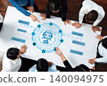Collaborative Meeting Discussing Virtual Assistant Solutions for Customer Support and Business Automation in Modern Office Environment Trope 140094975