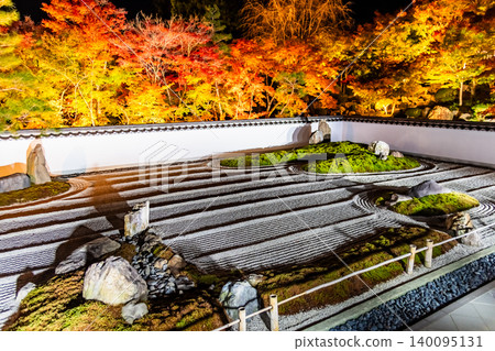 Autumn leaves at Hōtoku-ji Temple in Gunma Prefecture, illuminated at night. Autumn leaves at Hōtoku-ji Temple in Gunma Prefecture, illuminated at night. 140095131