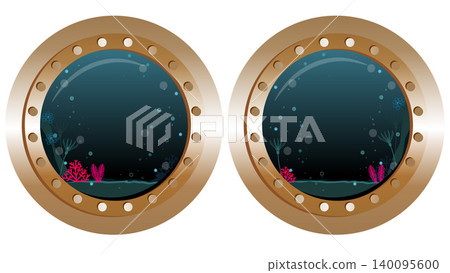 A view of the deep sea from two windows of a submarine (horizontal banner type) A view of the deep sea from two windows of a submarine (horizontal banner type) 140095600