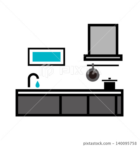 Kitchen icon illustration of a system kitchen with a sink and stove. (Residential equipment) Kitchen icon illustration of a system kitchen with a sink and stove. (Residential equipment) 140095758
