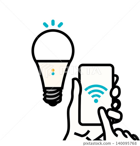 Smart LED light bulbs that can be remotely controlled via smartphone (illustration of a home lighting fixture icon) Smart LED light bulbs that can be remotely controlled via smartphone (illustration of a home lighting fixture icon) 140095768