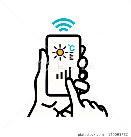 Icon illustration for a smart home app that allows you to control air conditioning and temperature using your smartphone. (Home equipment) Icon illustration for a smart home app that allows you to control air conditioning and temperature using your smartphone. (Home equipment) 140095782