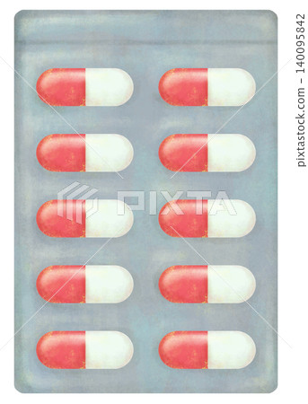 An illustration that resembles a capsule of medicine. 140095842