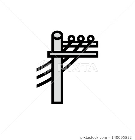 房屋周圍電力基礎設施的圖示插圖,代表電力線和電線桿。 房屋周圍電力基礎設施的圖示插圖,代表電力線和電線桿。 140095852