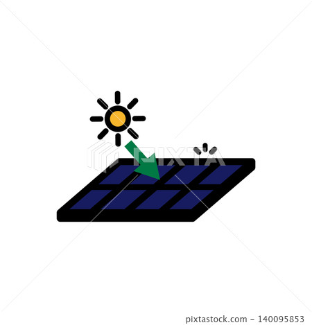 家用節能設備的圖示插圖，代表太陽能板和太陽能發電。 140095853