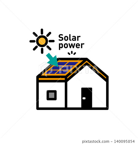 適用於太陽能發電住宅或智慧家庭的節能圖示插圖。 適用於太陽能發電住宅或智慧家庭的節能圖示插圖。 140095854