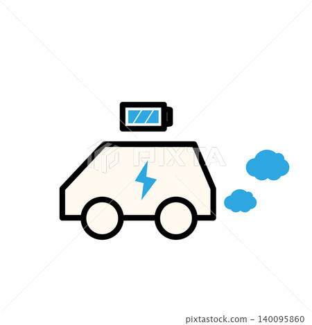 代表電動車和環保汽車的圖示插圖。一輛行駛中的電動車。 140095860