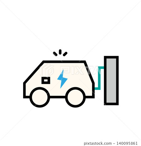 代表電動車充電設施和電動車、房屋、車庫和電動車的圖示插圖。 代表電動車充電設施和電動車、房屋、車庫和電動車的圖示插圖。 140095861