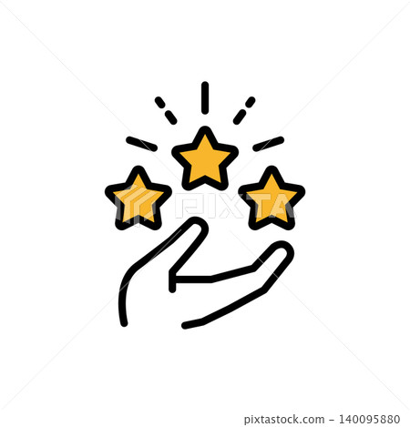 A star and hand icon illustration representing the performance evaluation and highest quality of a house. A star and hand icon illustration representing the performance evaluation and highest quality of a house. 140095880