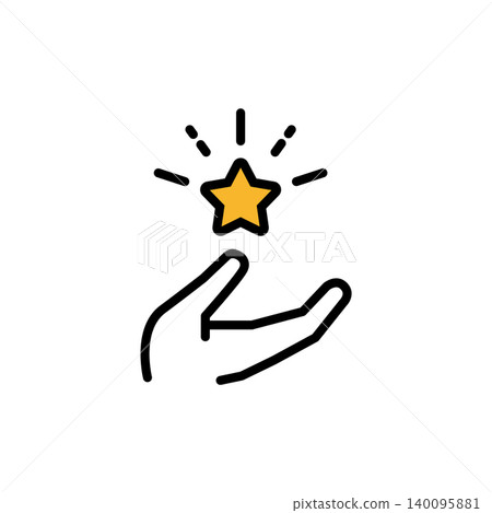 A star and hand icon illustration representing the performance evaluation and highest quality of a house. A star and hand icon illustration representing the performance evaluation and highest quality of a house. 140095881
