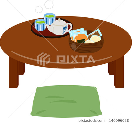 A low table with tea and sweets on it A low table with tea and sweets on it 140096028