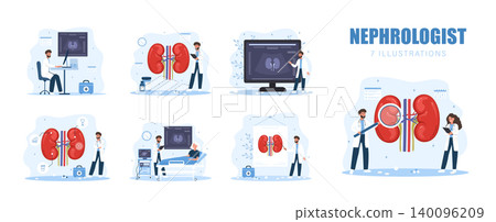 Nephrologist concept. Collection of various female doctor characters. Urology and nephrology. Vector illustration in flat cartoon style Nephrologist concept. Collection of various female doctor characters. Urology and nephrology. Vector illustration in flat cartoon style 140096209