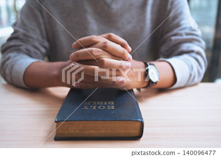 Christian Prayer With Bible For Religious Faith Worship Devotion And Spiritual Guidance Christian Prayer With Bible For Religious Faith Worship Devotion And Spiritual Guidance 140096477