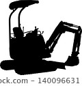 Silhouette of a hydraulic excavator viewed from a diagonal rear angle. 140096631