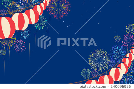 Background illustration of fireworks and festival lanterns 3_horizontal Background illustration of fireworks and festival lanterns 3_horizontal 140096956