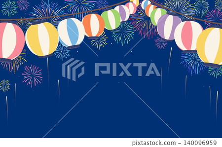 Background illustration 1_horizontal with fireworks and colorful festival lanterns Background illustration 1_horizontal with fireworks and colorful festival lanterns 140096959