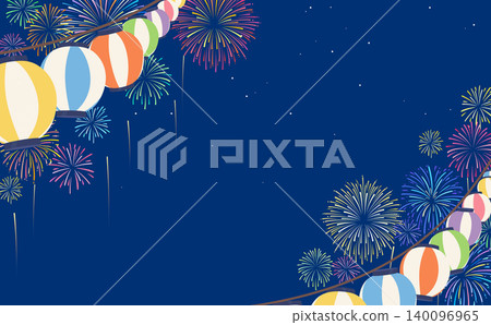 Background illustration 3_horizontal with fireworks and colorful festival lanterns Background illustration 3_horizontal with fireworks and colorful festival lanterns 140096965