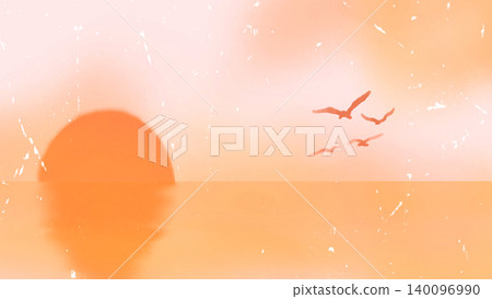 Seagulls flying towards the setting sun - a seascape painting Seagulls flying towards the setting sun - a seascape painting 140096990