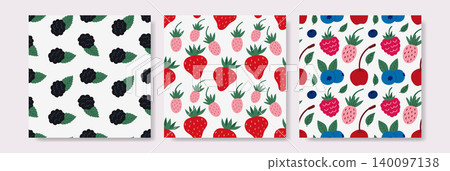 Sweet hand drawn berry patterns-blackberries, strawberries, and mixed fruit 140097138