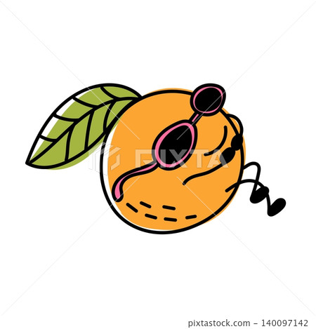 Whimsical, smiling orange character with a leaf Whimsical, smiling orange character with a leaf 140097142