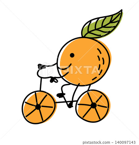 Orange fruit riding bicycle with leaf 140097143