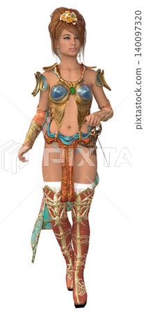 3D Female Warrior in Ornate Armor with Sword 3D Female Warrior in Ornate Armor with Sword 140097320