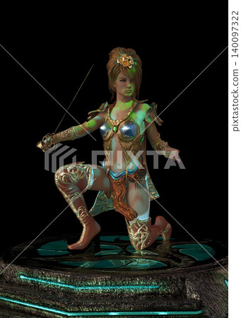 3D Female Warrior in Ornate Armor with Sword 3D Female Warrior in Ornate Armor with Sword 140097322
