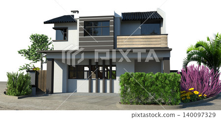 3D Modern Two Story House Exterior 3D Modern Two Story House Exterior 140097329