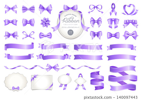 A set of vector illustrations featuring elegant purple ribbons and frames / for funerals and memorial services. A set of vector illustrations featuring elegant purple ribbons and frames / for funerals and memorial services. 140097443