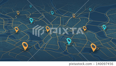 Isometric. The path from point to the intended goal, many destinations, signs. Navigation mapping technology for obtaining data on distance, turns of the path. Editable vector illustration isometric Isometric. The path from point to the intended goal, many destinations, signs. Navigation mapping technology for obtaining data on distance, turns of the path. Editable vector illustration isometric 140097456
