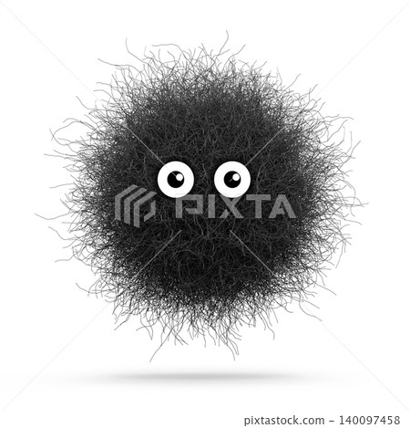 Fluffy black hair ball with eyes Fluffy black hair ball with eyes 140097458