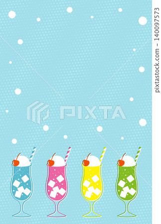 A colorful cream soda float topped with ice cream and a cherry. (Background illustration) A colorful cream soda float topped with ice cream and a cherry. (Background illustration) 140097573
